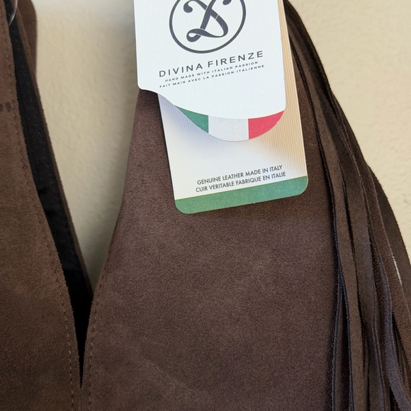 Divina Firenze Genuine Leather Brown Suede Fringe Bag - Picture 12 of 15